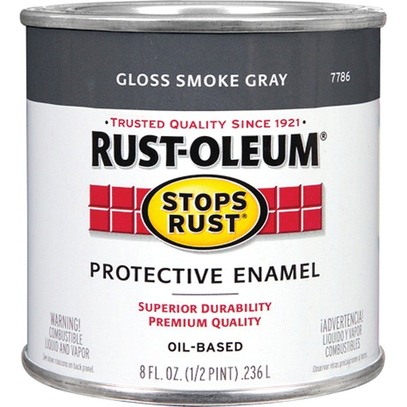 Rust-Oleum Stops Rust 7786730 Enamel Paint, Oil, Gloss, Smoke Gray, 0.5 pt, Can, 50 to 90 sq-ft/qt Coverage Area