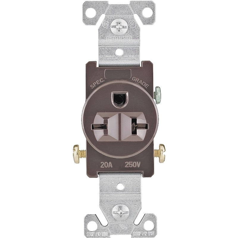 Eaton Wiring Devices 1876B-BOX Single Receptacle, 2 -Pole, 250 V, 20 A, Side Wiring, NEMA: NEMA 6-20R, Brown