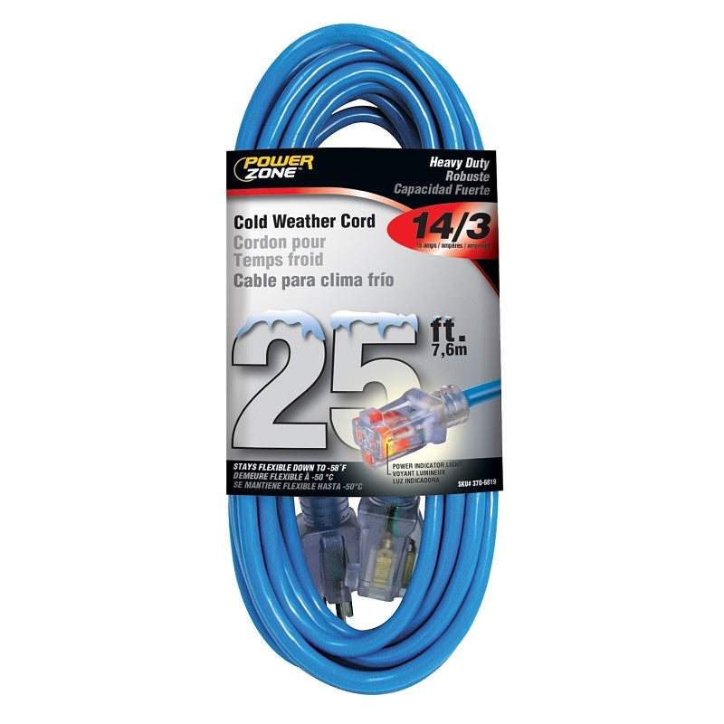 PowerZone ORCW511725 Extension Cord, 14 AWG Cable, 5-15P Grounded Plug, 5-15R Grounded Receptacle, 25 ft L, 125 V