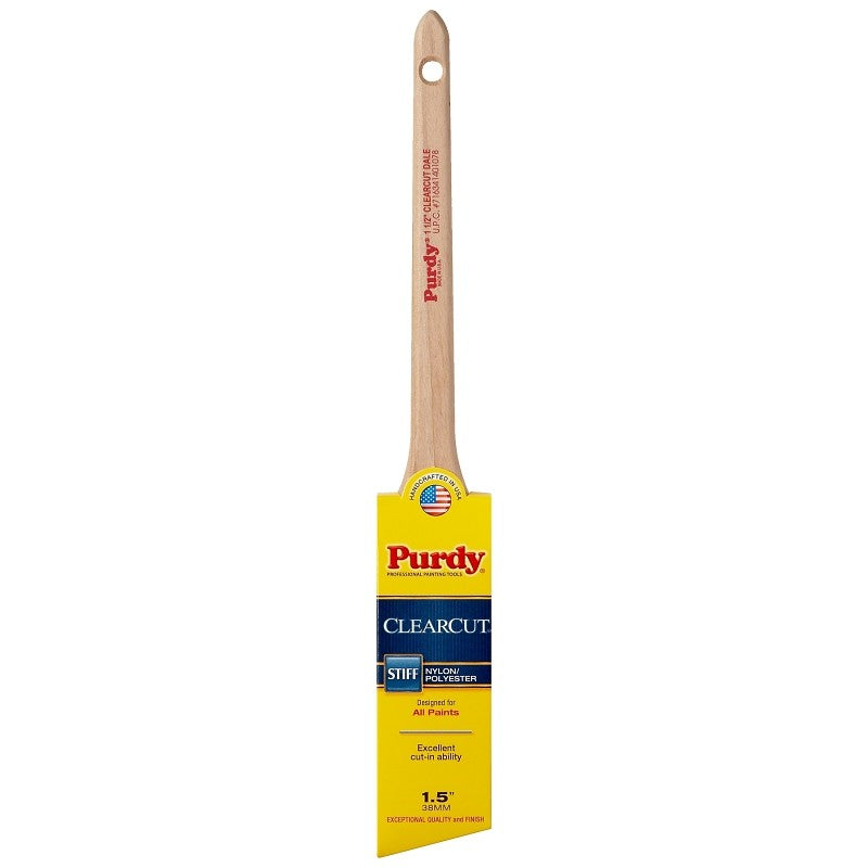 Purdy Clearcut 144080115 Paint Brush, 1-1/2 in W, Angle Trim Brush, Nylon/Polyester Bristle, Rattail Handle