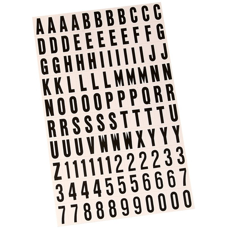 Hy-Ko MM-6 Packaged Number and Letter Set, 3/4 in H Character, Black Character, White Background, Vinyl (Pack of 10)