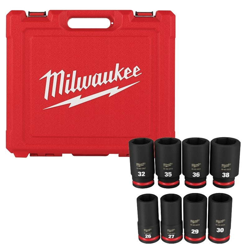 Milwaukee SHOCKWAVE Impact Duty Series 49-66-7020 Deep Metric Socket Set, Molybdenum Steel, Chrome/Phosphate, Black