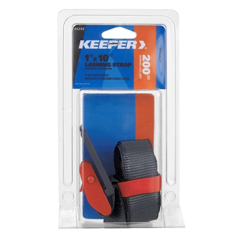 Keeper 45202 Lashing Strap, 1 in W, 10 ft L, 200 lb Working Load, Orange