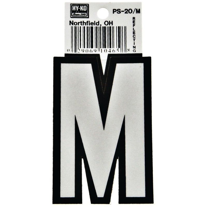 Hy-Ko PS-20/M Reflective Letter, Character: M, 3-1/4 in H Character, Black/White Character, Vinyl (Pack of 10)