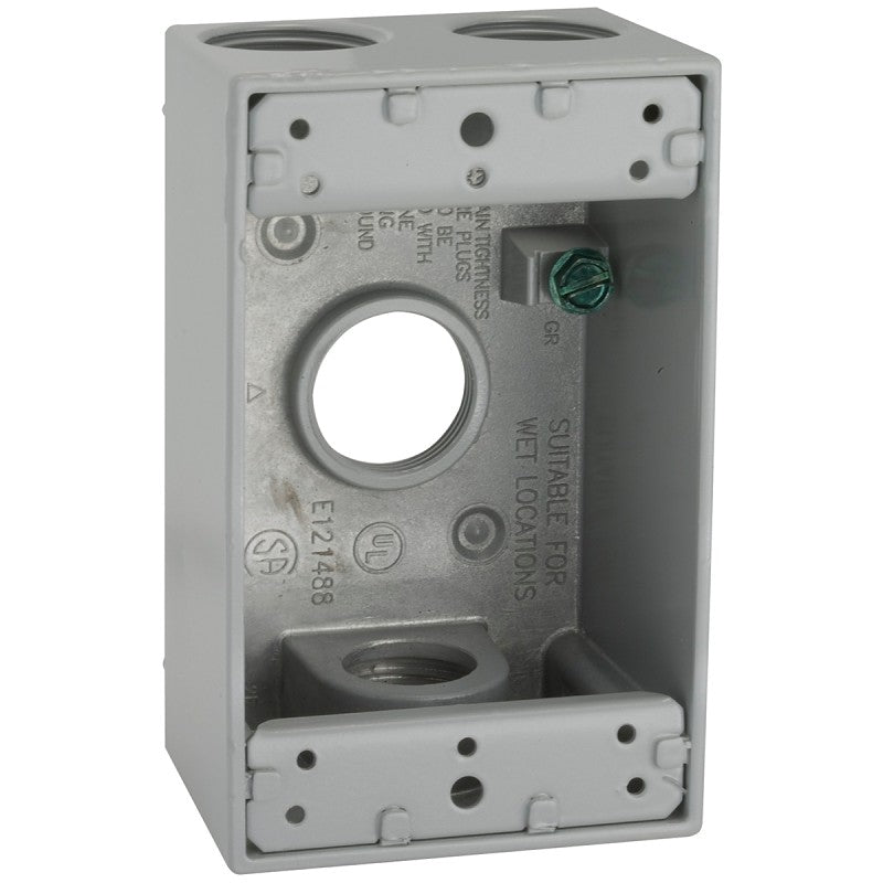 Hubbell 5330-0 Weatherproof Box, 16.5 cu-in, 4-Outlet, 1-Gang, Aluminum, Gray, Powder-Coated