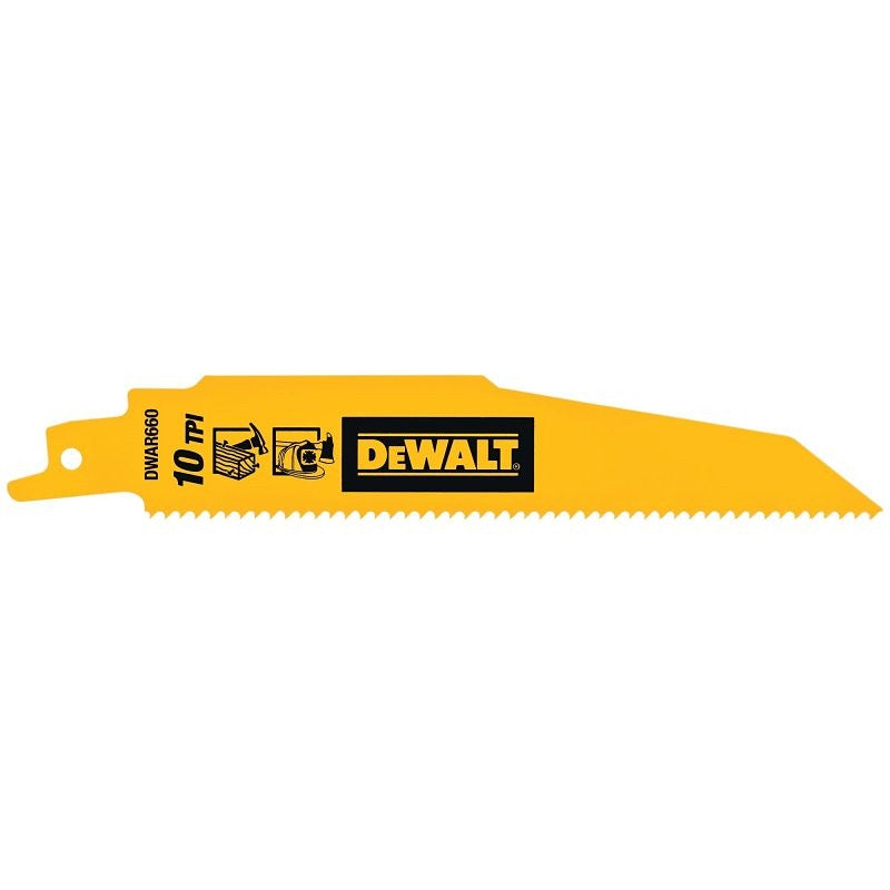 DEWALT DWAR660 Series Reciprocating Saw Blade, Applicable Materials: Wood, 1 in W, 6 in L, 10 TPI, 5/PK