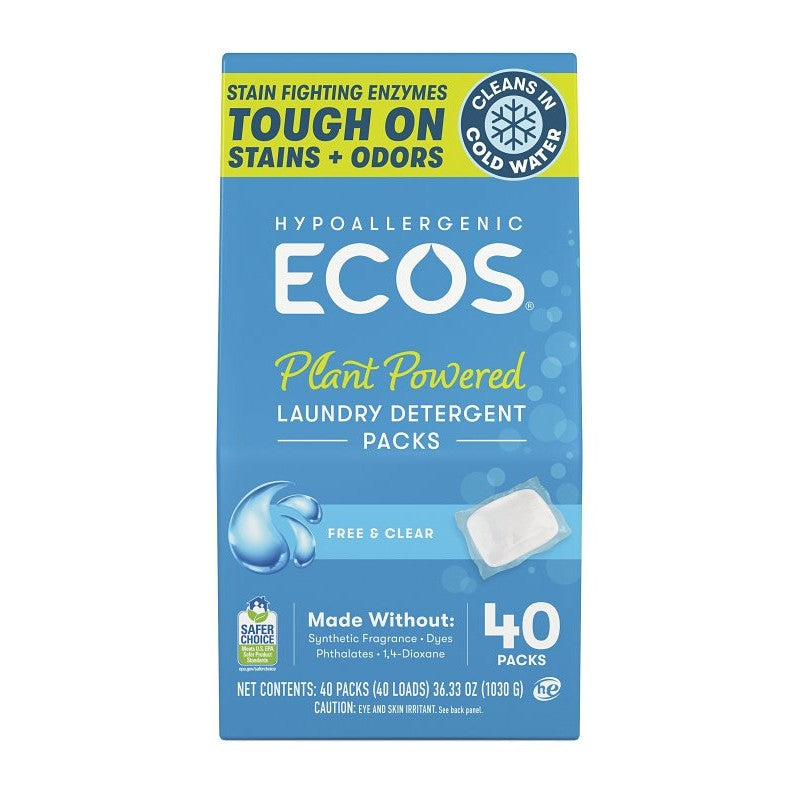 Ecos 9637/06 Laundry Detergent Pack, 40, Capsule, Free and Clear