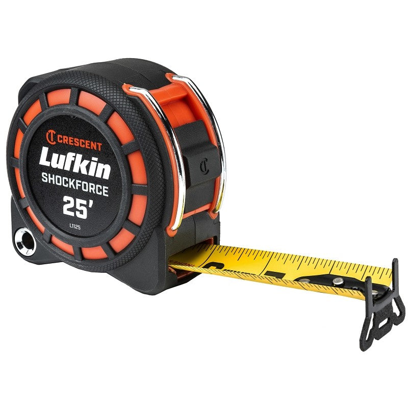 Crescent Lufkin L1125 Tape Measure, 25 ft L Blade, 1-3/16 in W Blade, Steel Blade, ABS Case, Black/Orange Case
