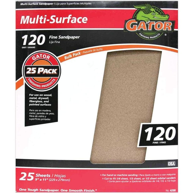 Gator 3263 Sanding Sheet, 11 in L, 9 in W, Aluminum Oxide Abrasive, 120 Grit, Fine