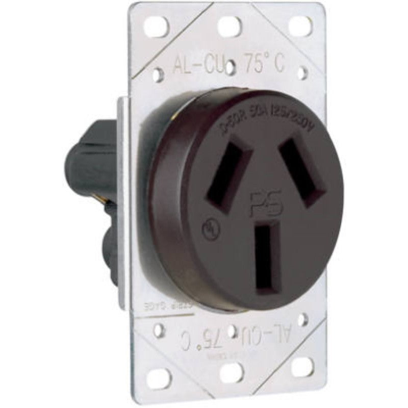 Legrand 3890CC6 Straight Blade Power Outlet Receptacle, Flush Mounting, 3-Pole, 125/250 V, 50 A, Black
