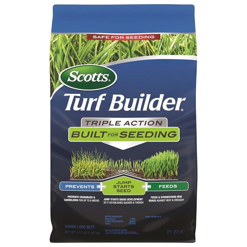 Scotts Turf Builder 23002 Triple-Action Lawn Fertilizer, 4.3 lb Bag, Solid, 21-22-4 N-P-K Ratio