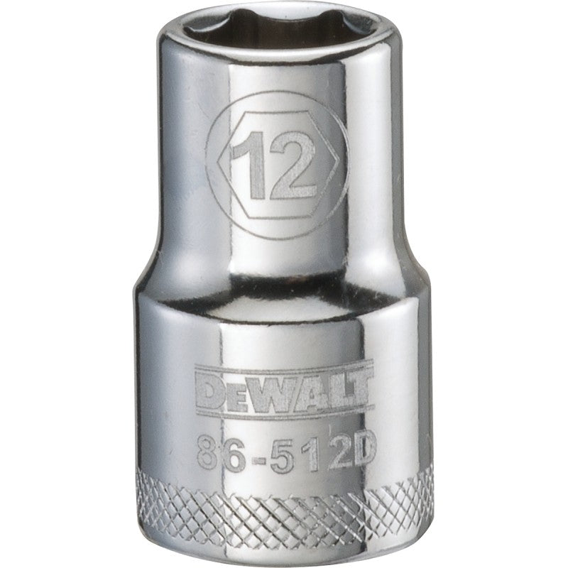 DEWALT DWMT86512OSP Drive Socket, 12 mm Socket, 1/2 in Drive, 6-Point, Vanadium Steel, Polished Chrome