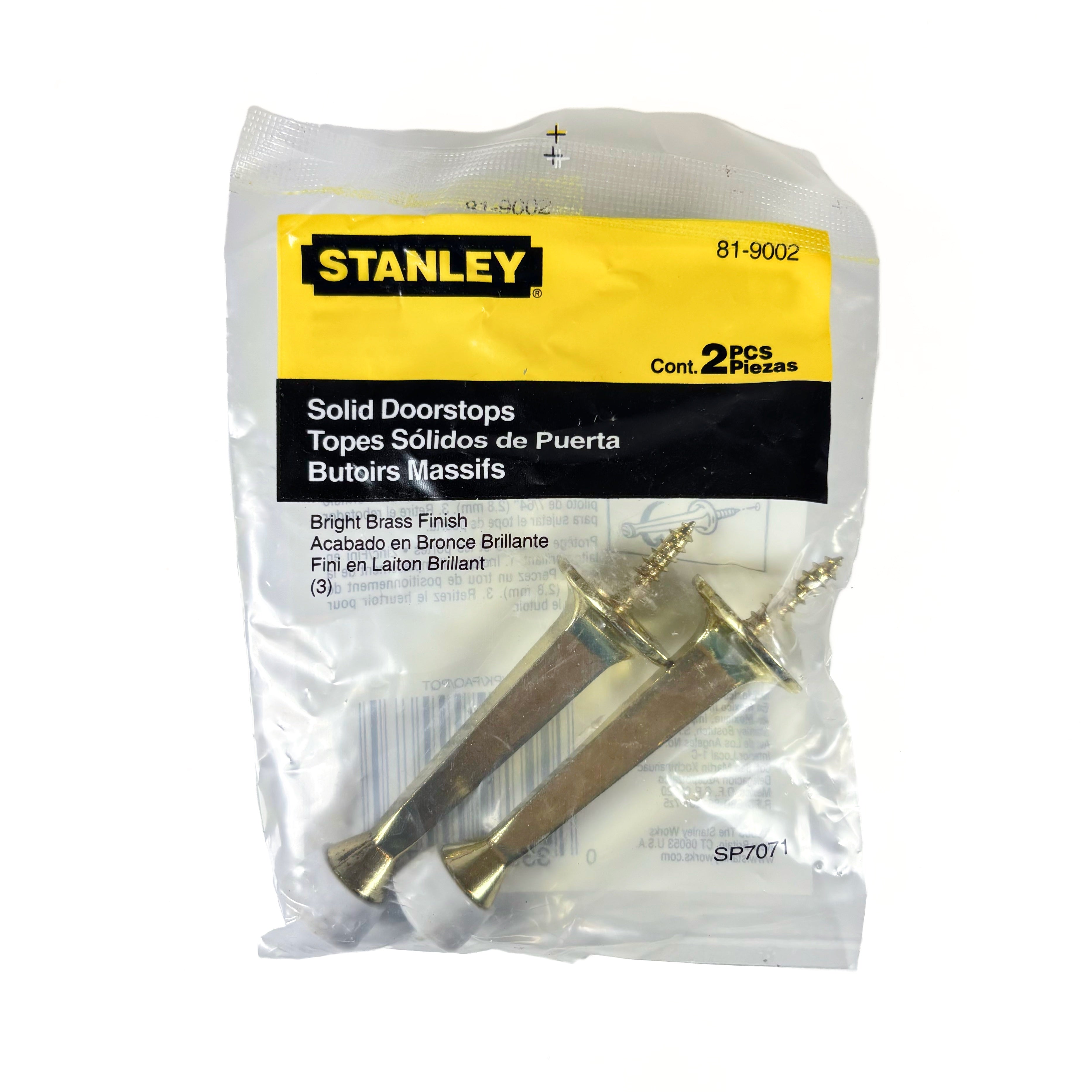 Square Taper Door Stops 3 Inch Bright Brass 2 Pack