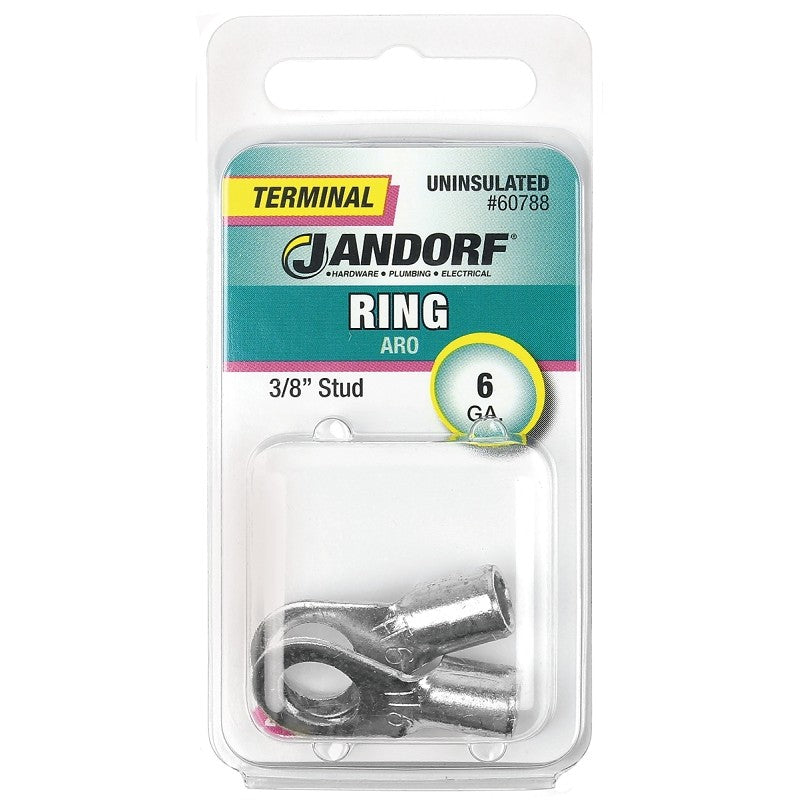 Jandorf 60788 Ring Terminal, 6 AWG Wire, 3/8 in Stud