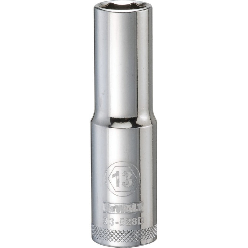DEWALT DWMT93528OSP Drive Socket, 13 mm Socket, Deep Socket, 3-1/8 in OAL, 1/2 in Drive, 6-Point, Vanadium Steel