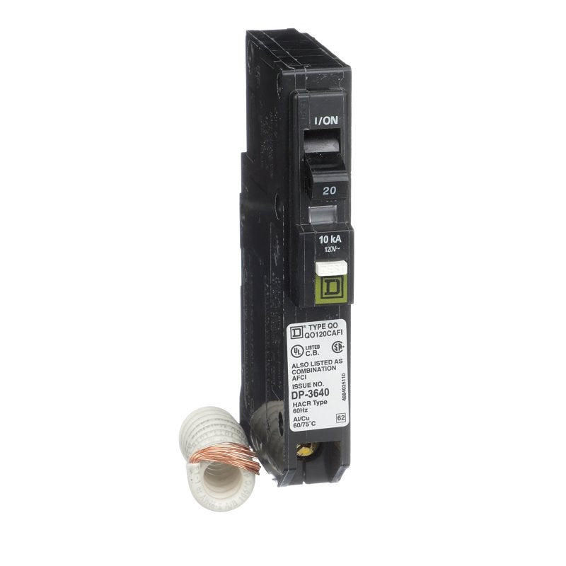 Square D QO QO120CAFIC Circuit Breaker, AFCI, 20 A, 1 -Pole, 120/240 V, Fixed Trip, Plug Mounting