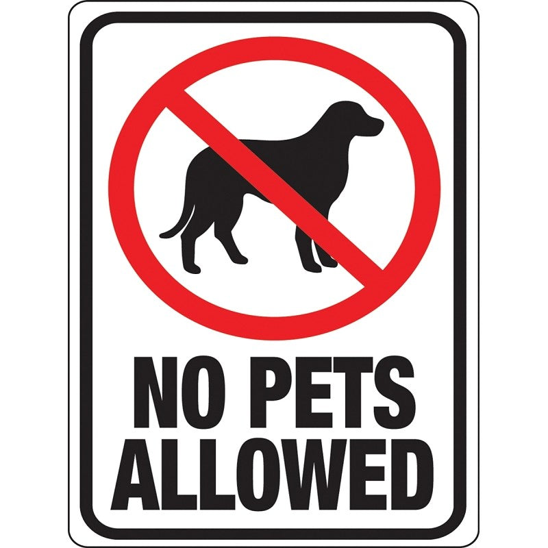 Hy-Ko 20616 Identification Sign, Rectangular, NO PETS ALLOWED, Black/Red Legend, White Background, Plastic (Pack of 10)