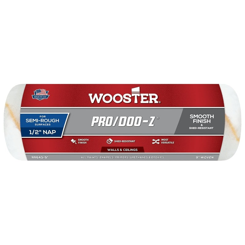 Wooster RR643-9 Roller Cover, White, 1/2 in Thick Nap, 9 in L