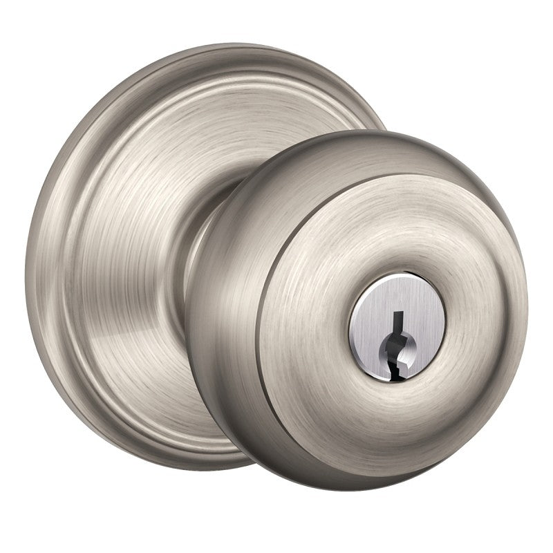 Schlage F Series F51A GEO 619 Entry Knob, Georgian, Knob Handle, Satin Nickel, Metal, C Keyway, 2-3/4 in Dimensions, Yes (Pack of 4)