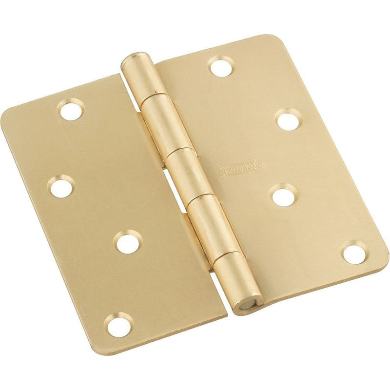 National Hardware N830-227 Door Hinge, 1/4 in Corner Radius, Steel, Satin Brass, Non-Rising, Removable Pin, Full-Mortise