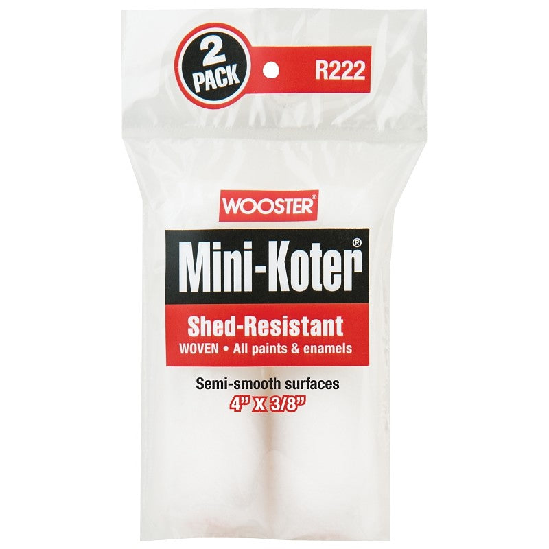 Wooster R222-4 Mini Roller Cover, 3/8 in Thick Nap, 4 in L, Fabric Cover, 2/PK