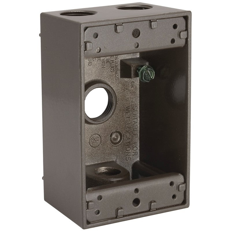 Hubbell 5321-2 Weatherproof Box, 4-Outlet, 1-Gang, Aluminum, Bronze, Powder-Coated