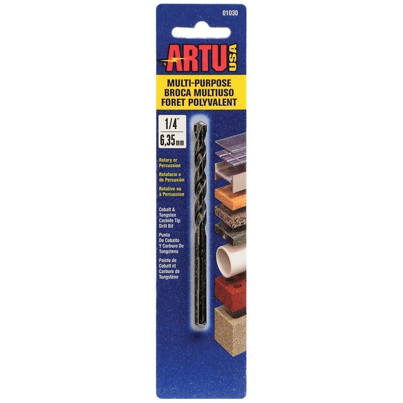ARTU 01030 Jobber Drill Bit, 1/4 in Dia, 4-1/8 in OAL, Parabolic Flute, 1/4 in Dia Shank, Straight Shank