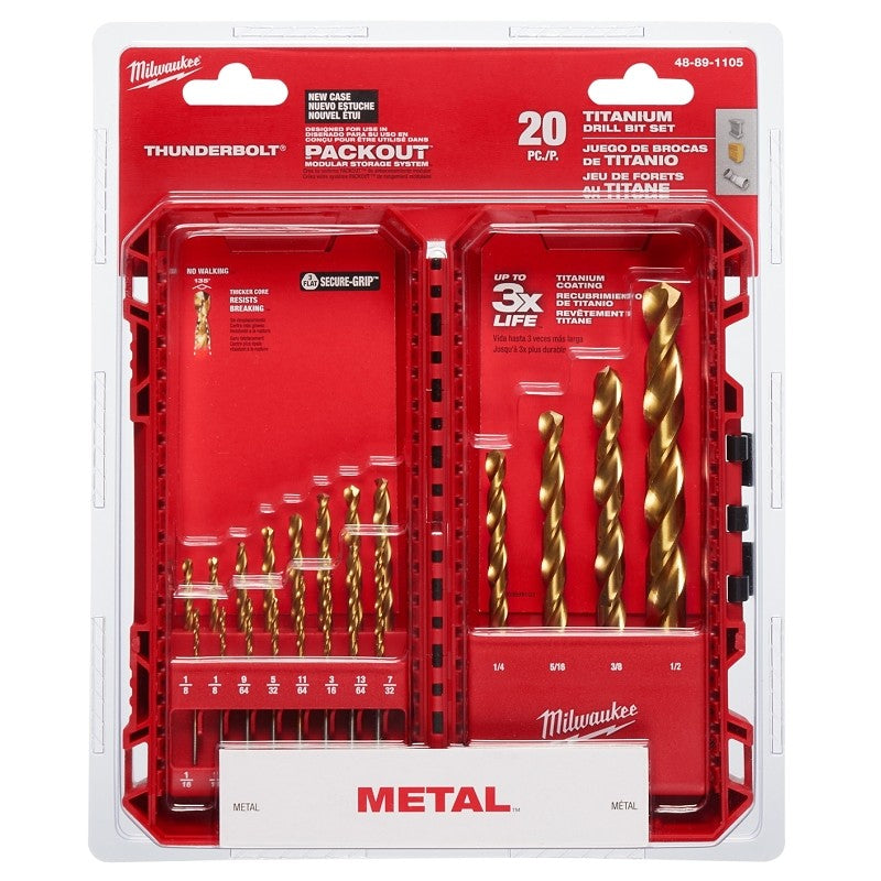 Milwaukee Thunderbolt 48-89-1105 Drill Bit Set, 20-Piece, Steel, Titanium