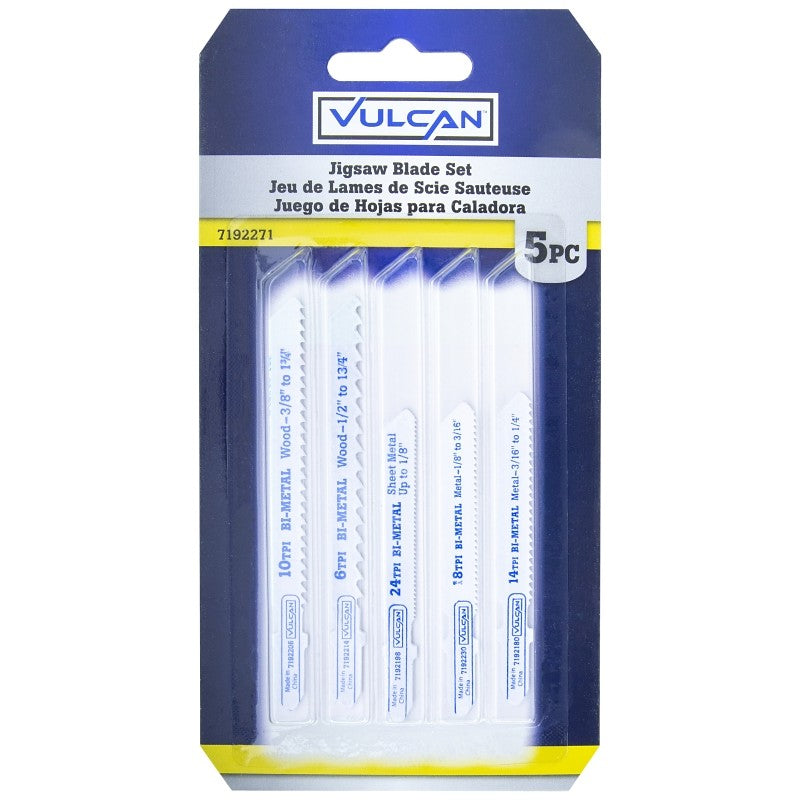 Vulcan 823510OR Jig Saw Blade Set, 2-3/4, 3-5/8 in L, From 6 to 24 TPI, HSS Tooth Cutting Edge