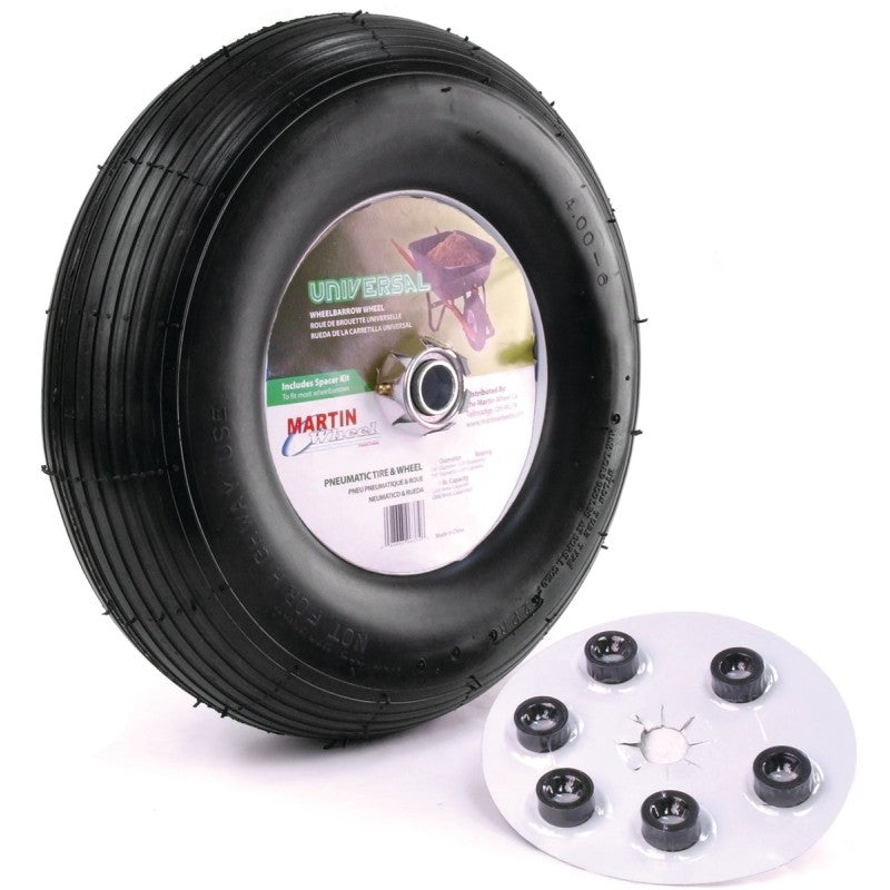 MARTIN Wheel 406TTRIB32 Wheelbarrow Wheel with Universal Hub, 13 in Dia Tire, 4 x 6 in Tire, Ribbed Tread