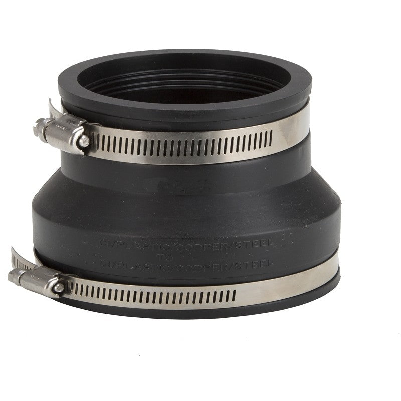 ProSource FC56-64 Coupling, 6 x 4 in, Cast Iron, Plastic and Steel Drain Pipes, PVC, Black