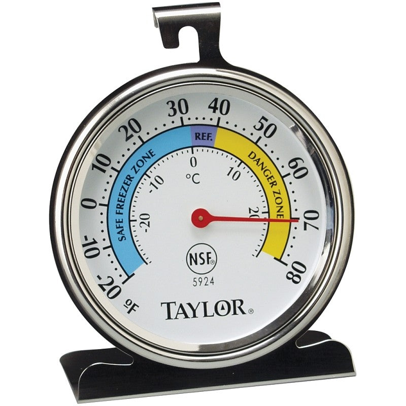 Taylor 5924 Fridge/Freezer Thermometer, -20 to 80 deg F, Analog Display, White