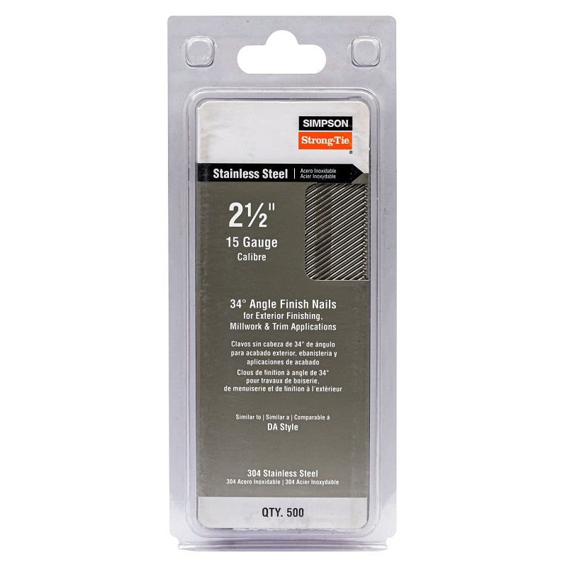 Simpson Strong-Tie S15N250SFB Finishing Nail, 8d, 2-1/2 in L, 15 ga Gauge, Stainless Steel, D-Style Head