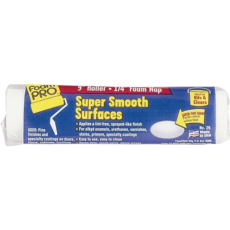 Foampro 29 Roller Cover, 1/4 in Thick Nap, 9 in L