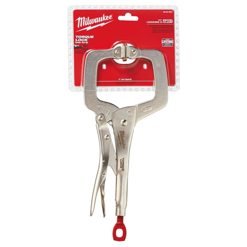Milwaukee Torque Lock 48-22-3521 Locking C-Clamp, 11 in OAL, 4 in Max Opening Size, 4 in D Throat, Alloy Steel