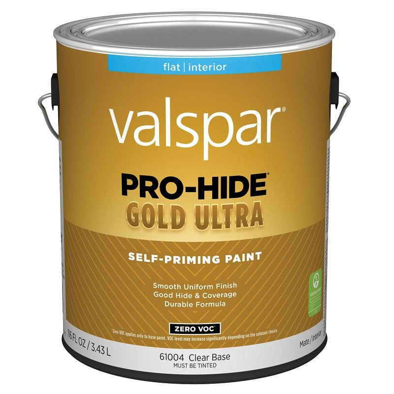 Valspar Pro-Hide Gold Ultra 6100 028.0061004.007 Latex Paint, Acrylic Base, Flat Sheen, Clear Base, 1 gal (Pack of 4)
