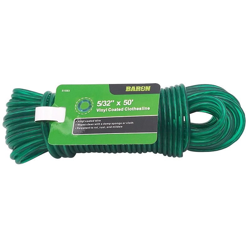 Baron 51503 Clothesline, #5, 50 ft L, Plastic/Vinyl, Green, 72 lb Working Load