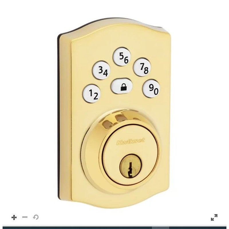 Kwikset Powerbolt 240 992400-001 Keypad Electronic Lock, 3 Grade, Zinc, Lifetime Polished Brass, KW1 Keyway