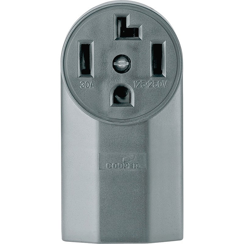 Eaton Cooper Wiring 1225 Power Receptacle, Surface Mounting, 3-Pole, 125/250 V, 30 A, NEMA: NEMA 14-30R, Black