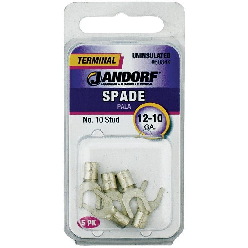 Jandorf 60844 Spade Terminal, 600 V, 12 to 10 AWG Wire, #10 Stud, Copper Contact