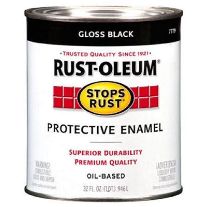 Rust-Oleum Stops Rust 7779504 Enamel Paint, Oil, Gloss, Black, 1 qt, Can, 50 to 90 sq-ft/qt Coverage Area