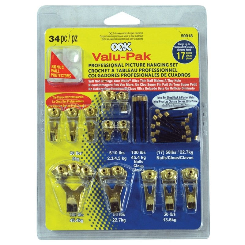 OOK 50918 Picture Hanging Kit, 5 to 100 lb, Steel, Brass, Gold
