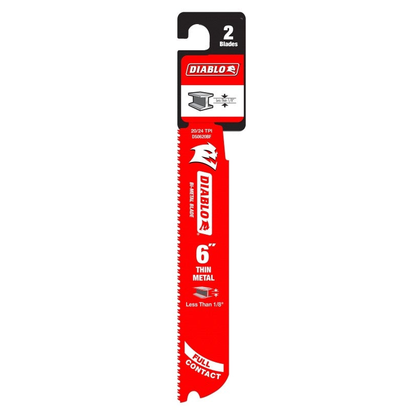 Diablo DS0620BF2 Series Reciprocating Saw Blade, Applicable Materials: Metal, 6 in L, 20/24 TPI, 2/PK