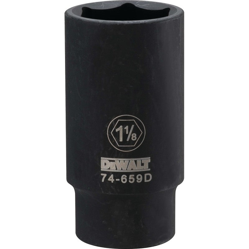 DEWALT DWMT74659OSP Impact Socket, 1-1/8 in Socket, 1/2 in Drive, 6-Point, CR-440 Steel, Black Oxide