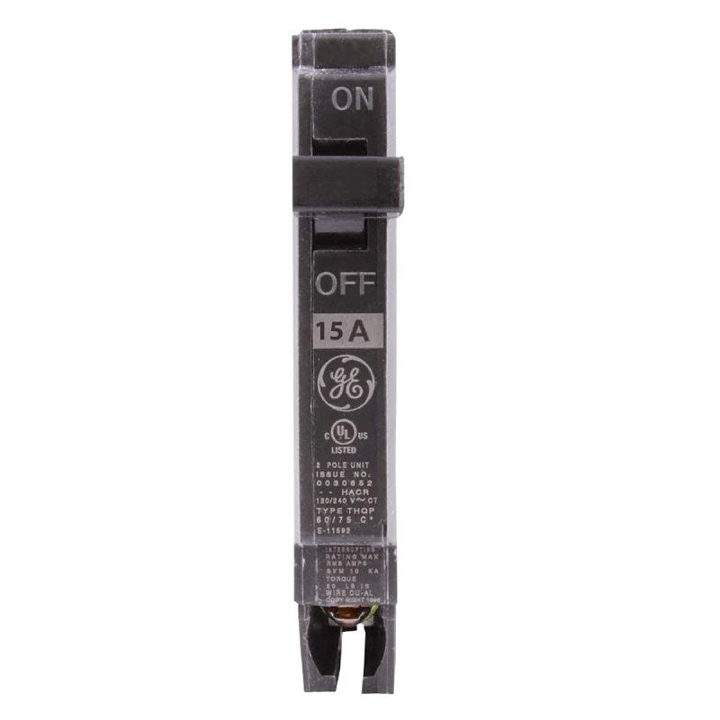 GE THQP115 Feeder Circuit Breaker, Type THQP, 15 A, 1-Pole, 120/240 V, Non-Interchangeable Trip, Plug