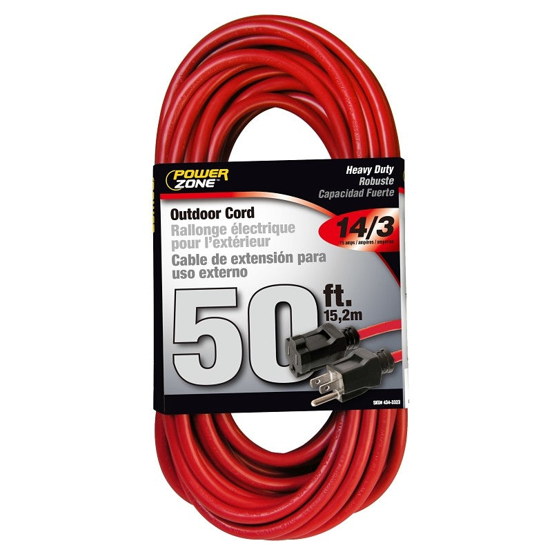 PowerZone OR514730/506730 Extension Cord, 14 AWG Cable, 50 ft L, 125 V, Red