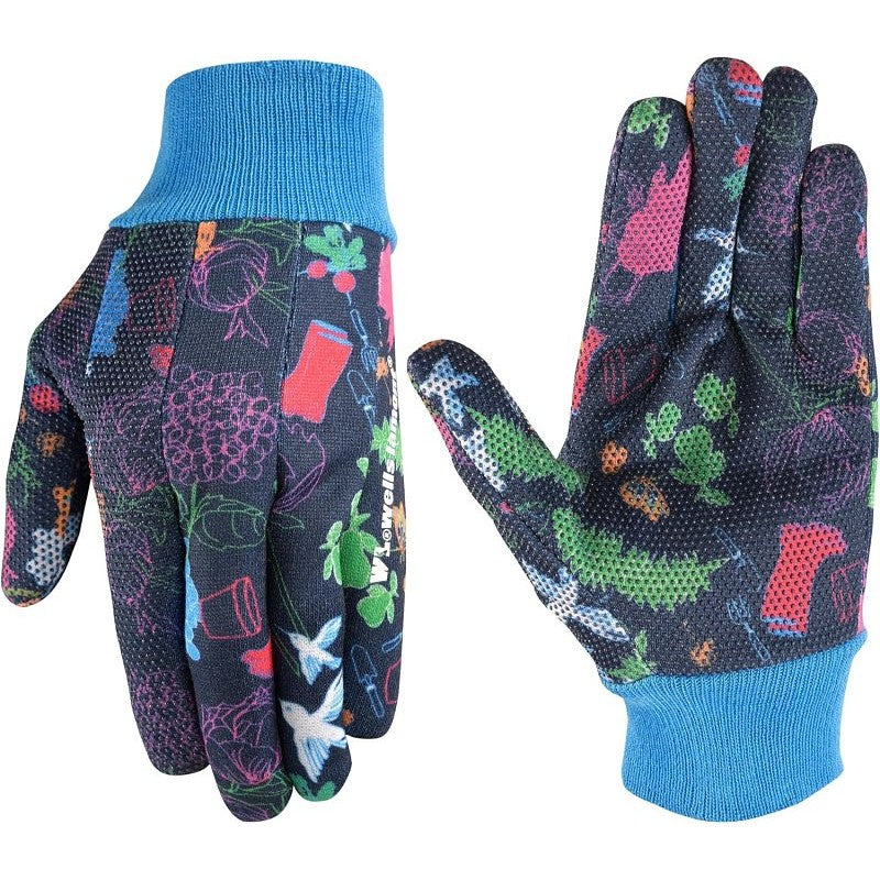 Wells Lamont 321M-990 Gardening Gloves, Women's, M, Knit Cuff, RPET Fabric, Blue/Multi-Color