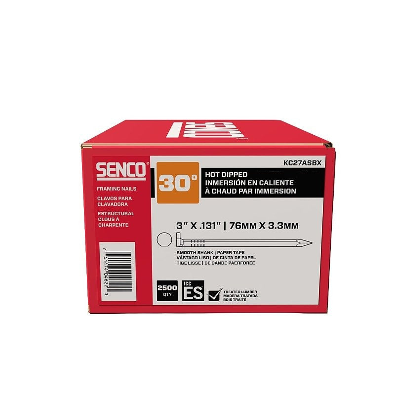 Senco KC27ASBX Collated Nail, 3 in L, Steel, Galvanized, Clipped Head, Smooth Shank