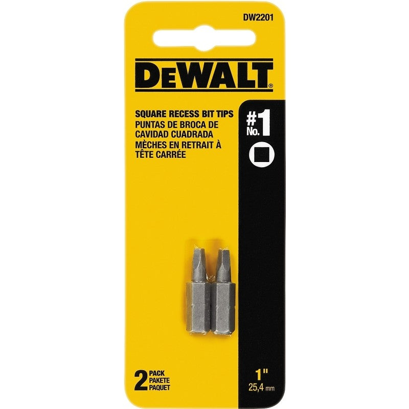 DEWALT DW2201 Screwdriver Bit, #1 Drive, Square Recess Drive, 1/4 in Shank, Hex Shank, 1 in L, Steel