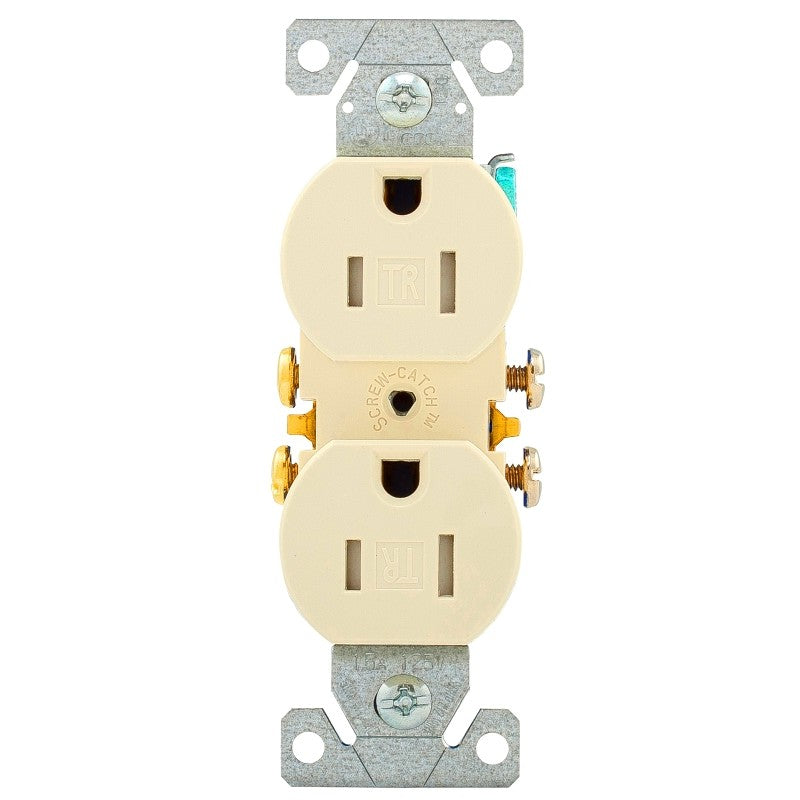 Eaton Wiring Devices TR270LA-BOX Duplex Receptacle, PVC, Light Almond, 2-Pole, 15 A, 125 V, 3-Wire